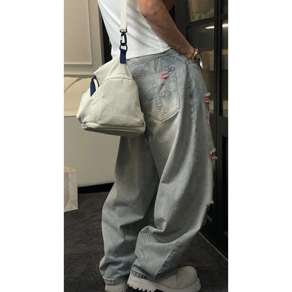 Dragon Embroidered Loose Straight Leg Jeans