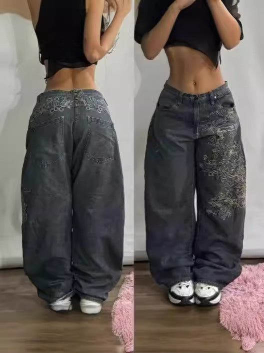 Embroidered High-Waisted Denim Jeans