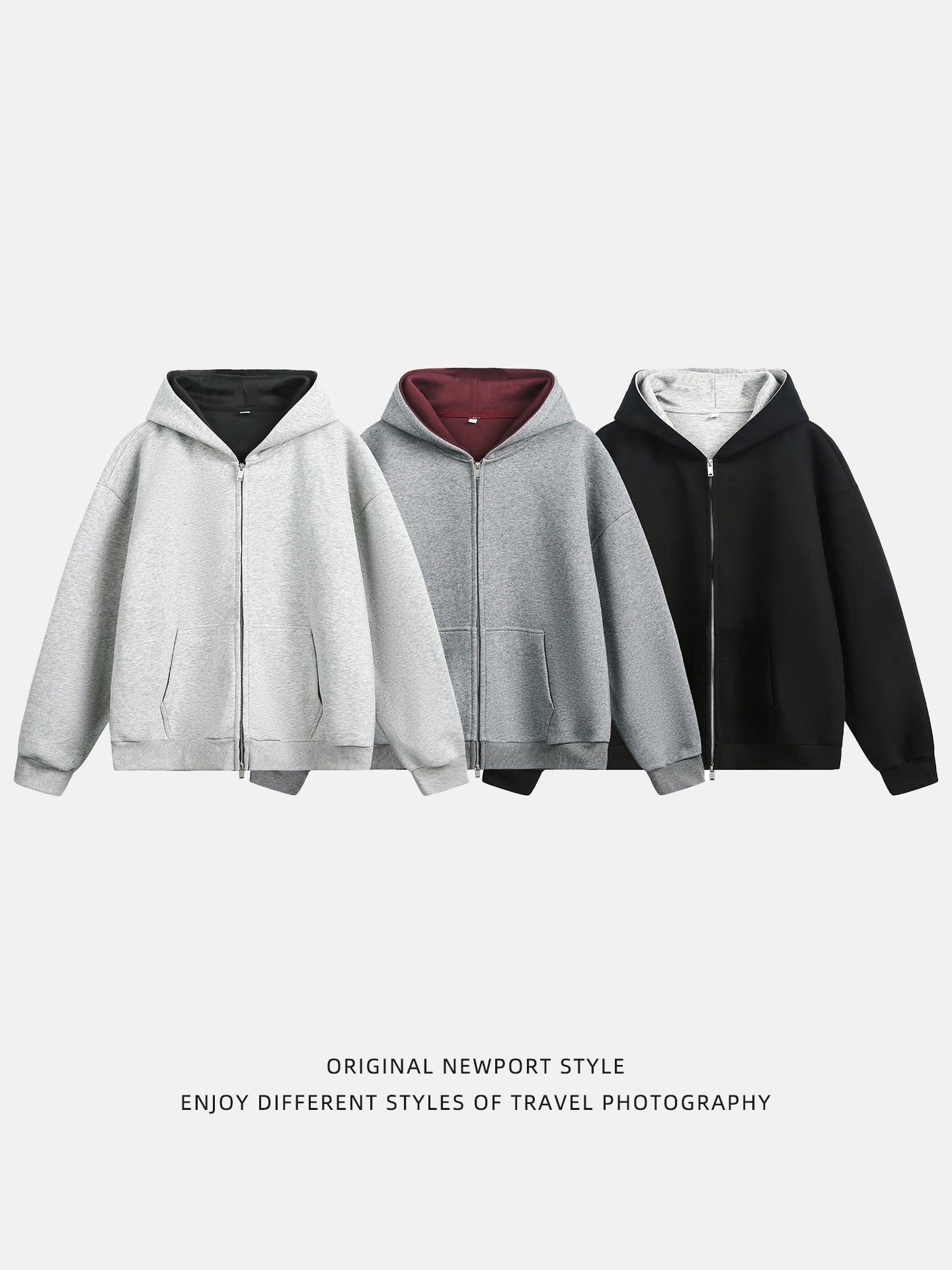 Heavyweight American-style color-blocked lined hoodie