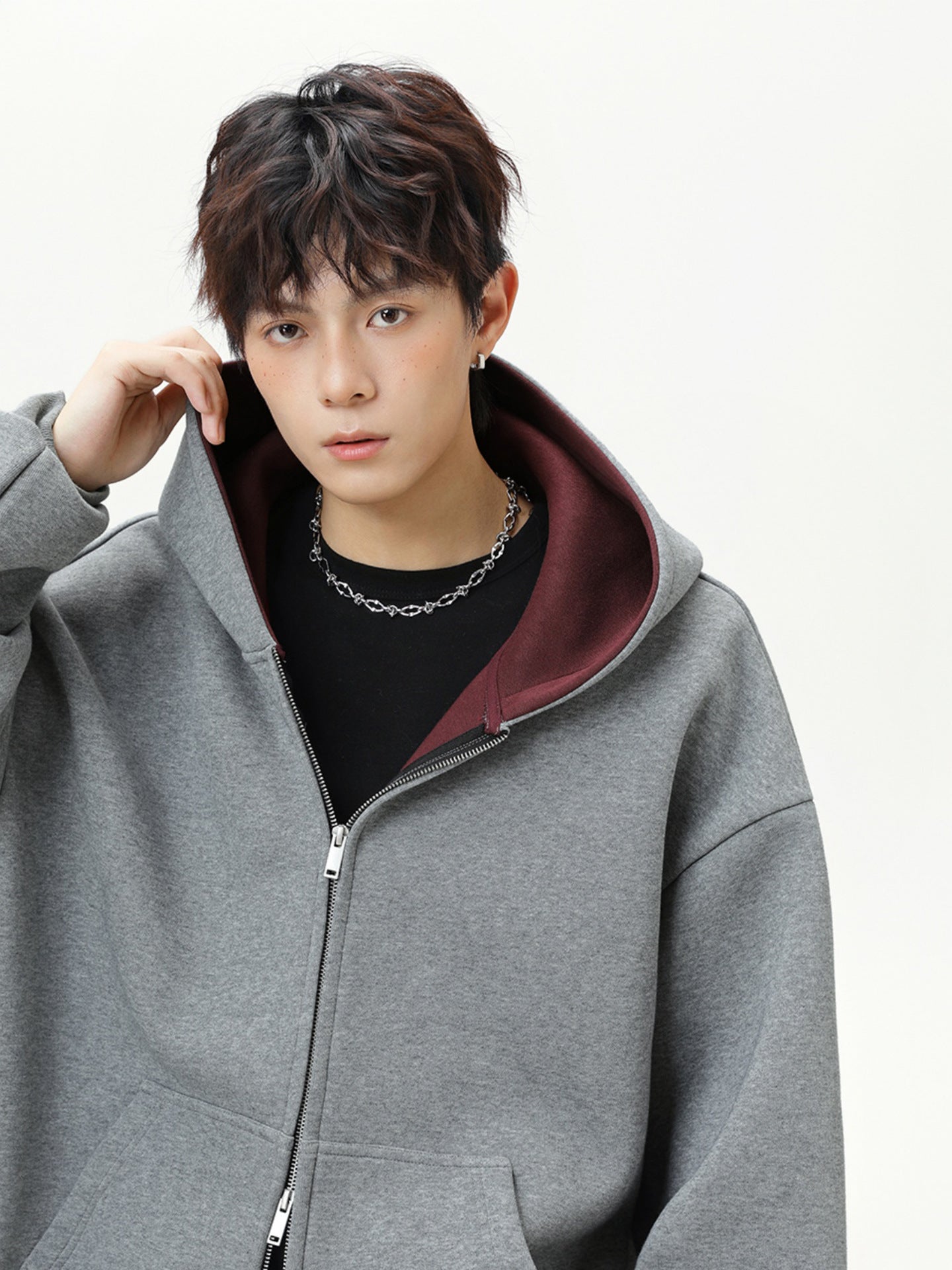 Heavyweight American-style color-blocked lined hoodie